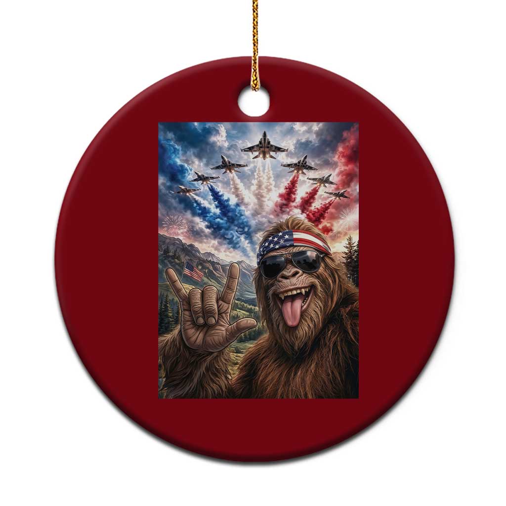 Patriotic Bigfoot 4th Of July Selfie Ceramic Ornament Funny USA Freedom Jet Fighter Graphic TS12 1pc Red Print Your Wear
