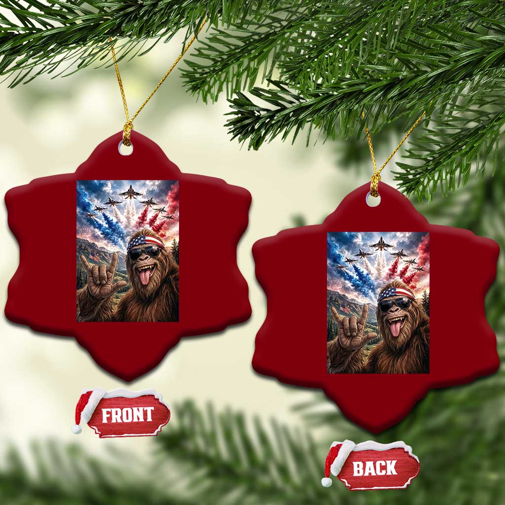 Patriotic Bigfoot 4th Of July Selfie Ceramic Ornament Funny USA Freedom Jet Fighter Graphic TS12 Print Your Wear