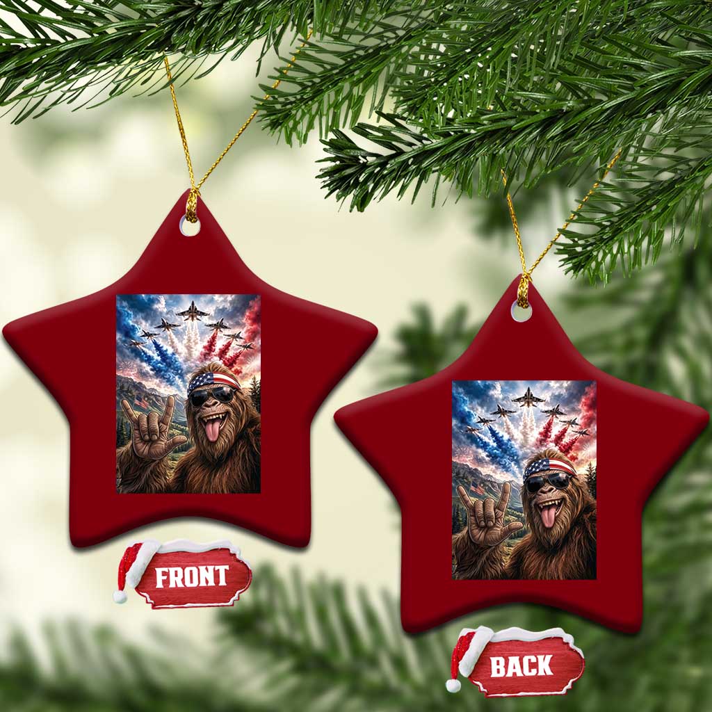 Patriotic Bigfoot 4th Of July Selfie Ceramic Ornament Funny USA Freedom Jet Fighter Graphic TS12 Print Your Wear