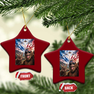 Patriotic Bigfoot 4th Of July Selfie Ceramic Ornament Funny USA Freedom Jet Fighter Graphic TS12 Print Your Wear
