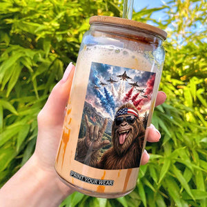 Patriotic Bigfoot 4th Of July Selfie Glass Can Funny USA Freedom Jet Fighter Graphic TS12 Black Print Your Wear