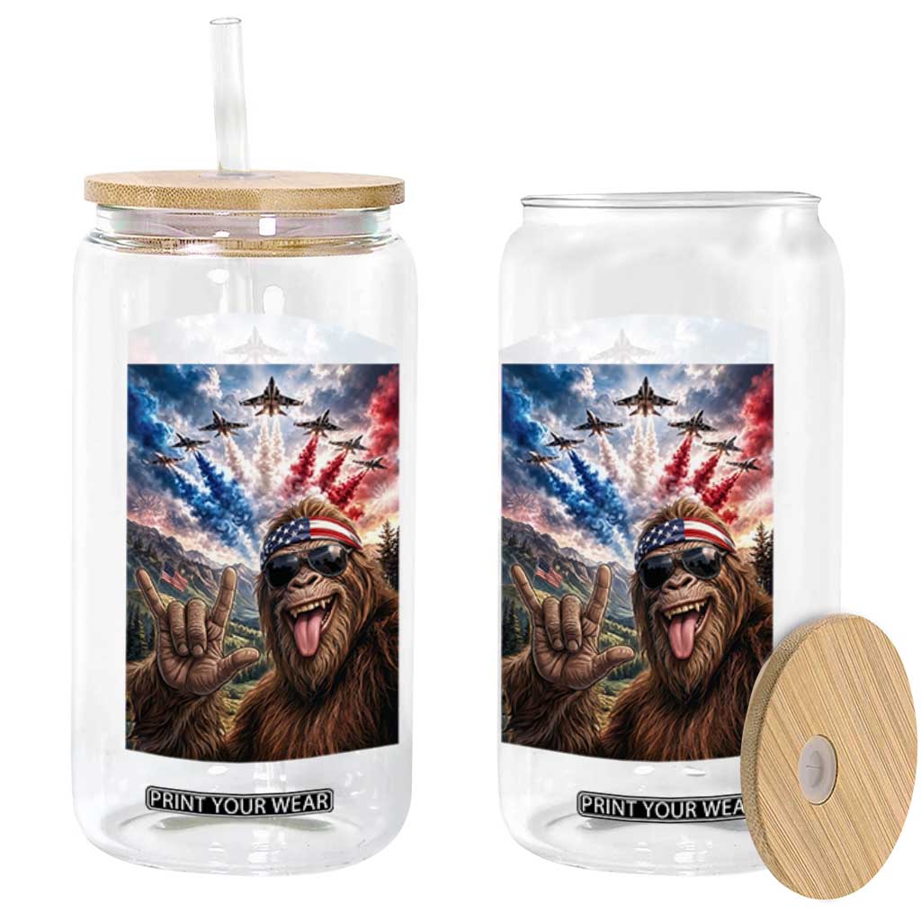 Patriotic Bigfoot 4th Of July Selfie Glass Can Funny USA Freedom Jet Fighter Graphic TS12 Print Your Wear