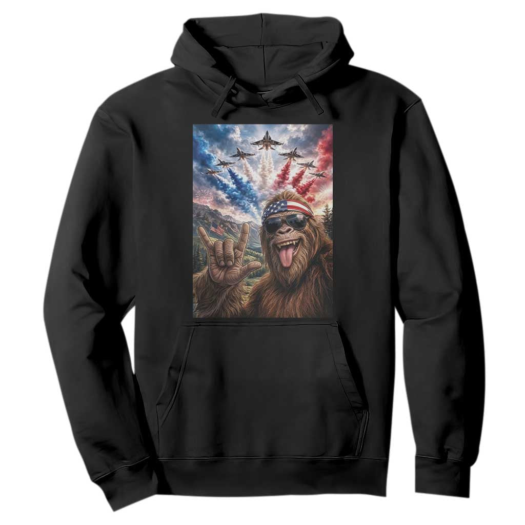 Patriotic Bigfoot 4th Of July Selfie Hoodie Funny USA Freedom Jet Fighter Graphic TS12 Black Print Your Wear