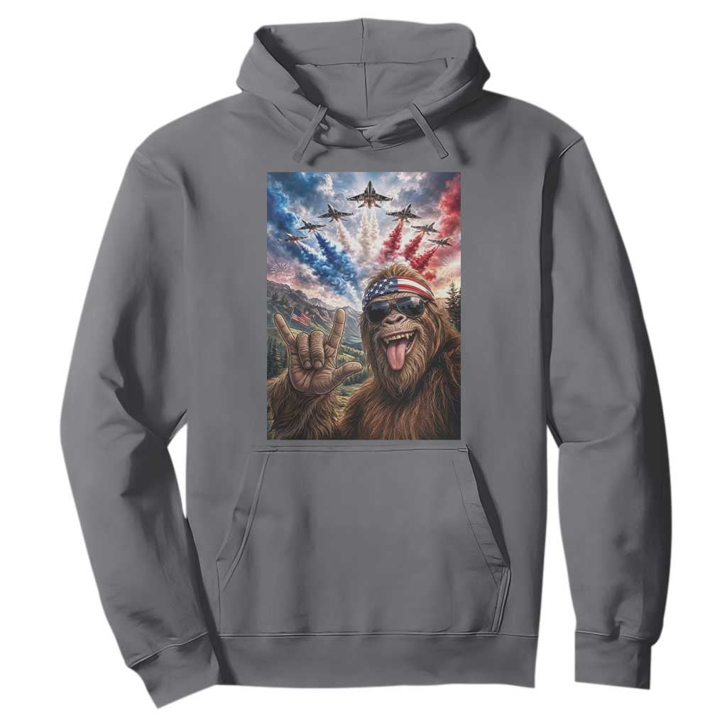Patriotic Bigfoot 4th Of July Selfie Hoodie Funny USA Freedom Jet Fighter Graphic TS12 Charcoal Print Your Wear