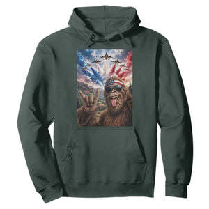 Patriotic Bigfoot 4th Of July Selfie Hoodie Funny USA Freedom Jet Fighter Graphic TS12 Dark Forest Green Print Your Wear