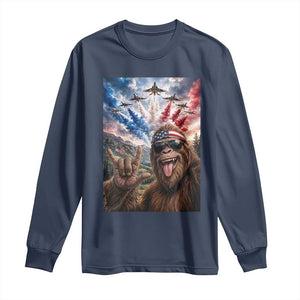 Patriotic Bigfoot 4th Of July Selfie Long Sleeve Shirt Funny USA Freedom Jet Fighter Graphic TS12 Navy Print Your Wear