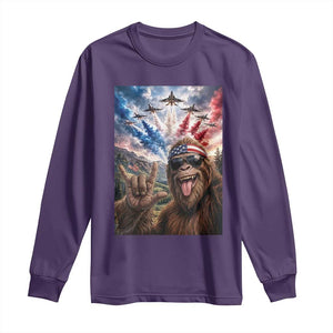 Patriotic Bigfoot 4th Of July Selfie Long Sleeve Shirt Funny USA Freedom Jet Fighter Graphic TS12 Purple Print Your Wear