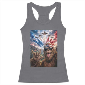 Patriotic Bigfoot 4th Of July Selfie Racerback Tank Top Funny USA Freedom Jet Fighter Graphic TS12 Charcoal Print Your Wear