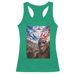 Patriotic Bigfoot 4th Of July Selfie Racerback Tank Top Funny USA Freedom Jet Fighter Graphic TS12 Irish Green Print Your Wear