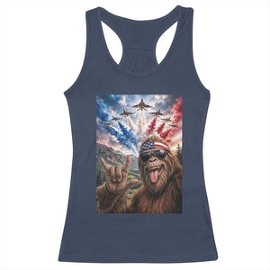Patriotic Bigfoot 4th Of July Selfie Racerback Tank Top Funny USA Freedom Jet Fighter Graphic TS12 Navy Print Your Wear
