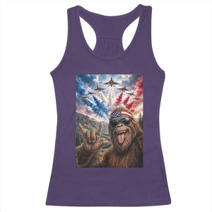 Patriotic Bigfoot 4th Of July Selfie Racerback Tank Top Funny USA Freedom Jet Fighter Graphic TS12 Purple Print Your Wear