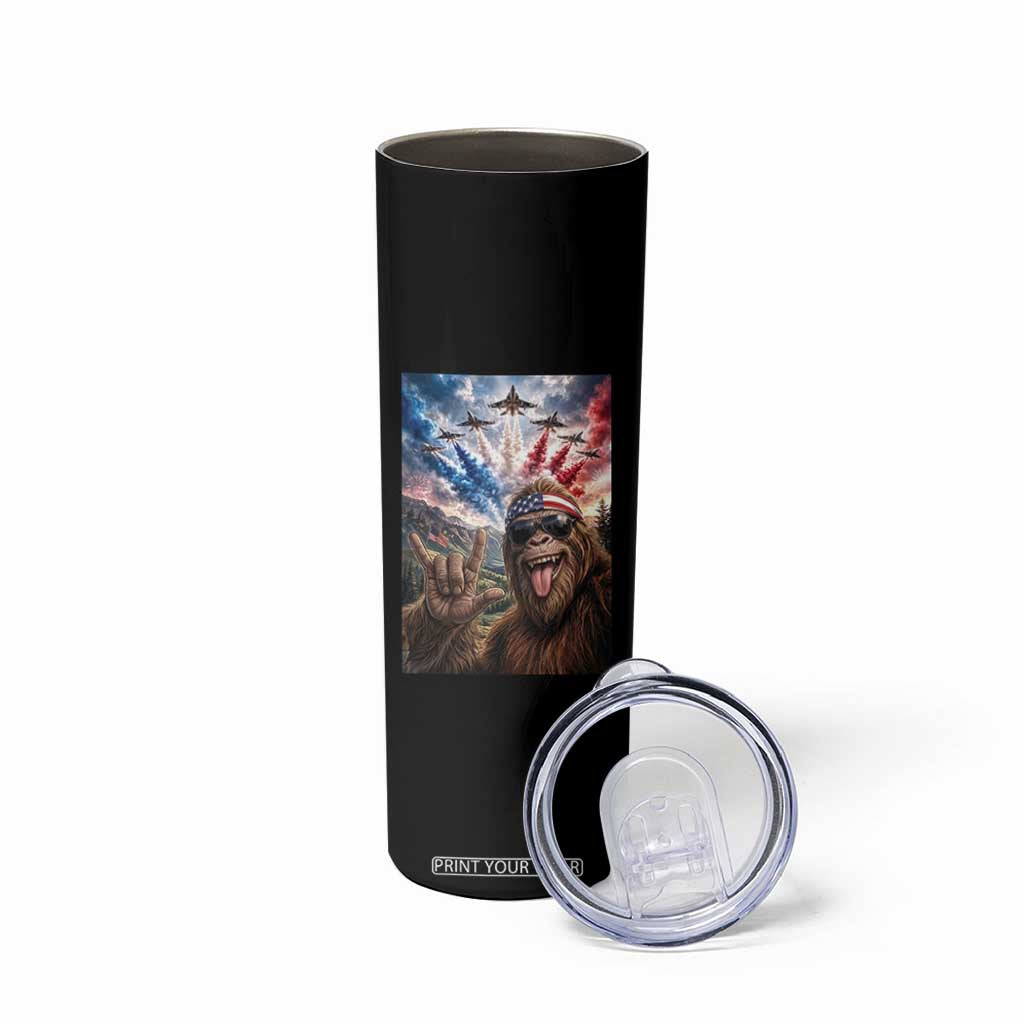 Patriotic Bigfoot 4th Of July Selfie Skinny Tumbler Funny USA Freedom Jet Fighter Graphic