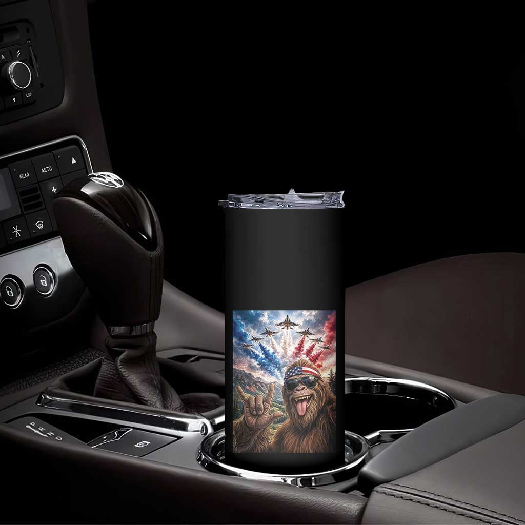 Patriotic Bigfoot 4th Of July Selfie Skinny Tumbler Funny USA Freedom Jet Fighter Graphic