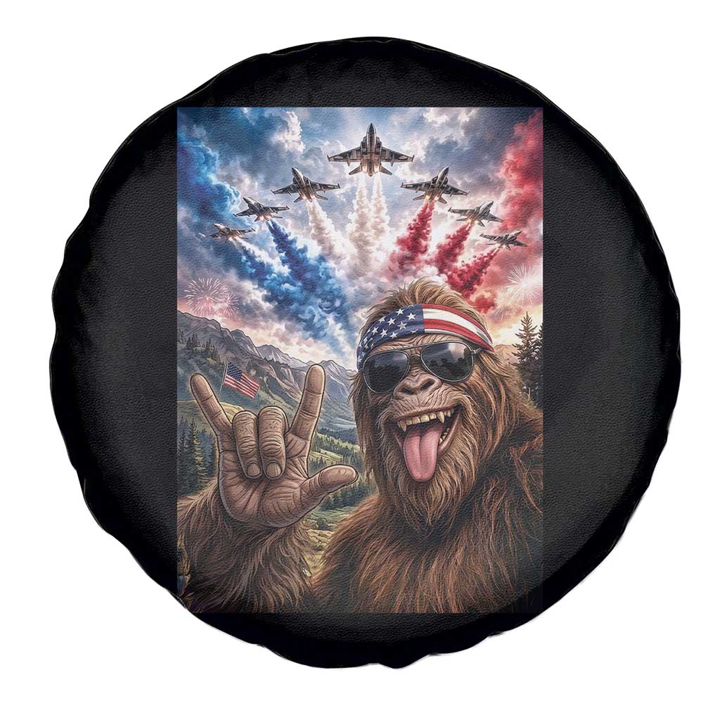 Patriotic Bigfoot 4th Of July Selfie Spare Tire Cover Funny USA Freedom Jet Fighter Graphic TS12 Print Your Wear