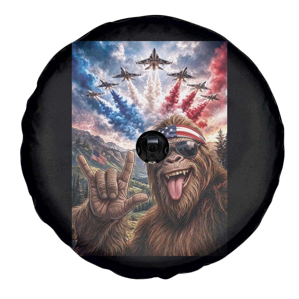 Patriotic Bigfoot 4th Of July Selfie Spare Tire Cover Funny USA Freedom Jet Fighter Graphic TS12 Print Your Wear