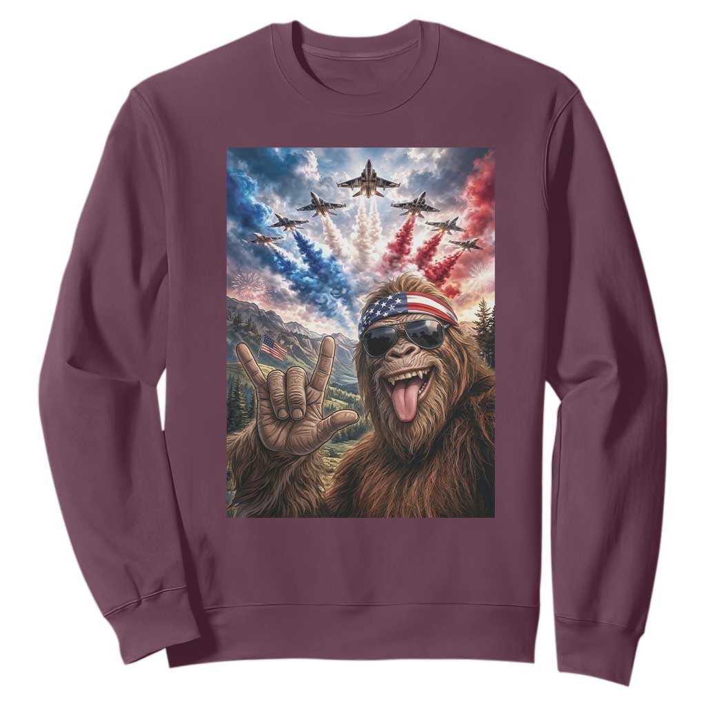 Patriotic Bigfoot 4th Of July Selfie Sweatshirt Funny USA Freedom Jet Fighter Graphic