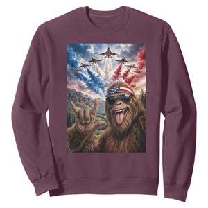 Patriotic Bigfoot 4th Of July Selfie Sweatshirt Funny USA Freedom Jet Fighter Graphic