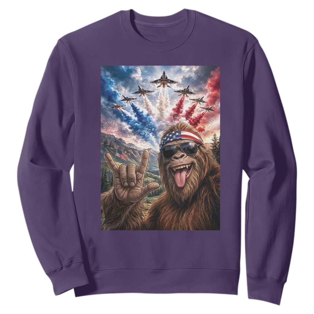 Patriotic Bigfoot 4th Of July Selfie Sweatshirt Funny USA Freedom Jet Fighter Graphic