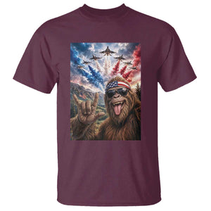 Patriotic Bigfoot 4th Of July Selfie T Shirt Funny USA Freedom Jet Fighter Graphic TS12 Maroon Print Your Wear