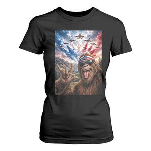 Patriotic Bigfoot 4th Of July Selfie T Shirt For Women Funny USA Freedom Jet Fighter Graphic