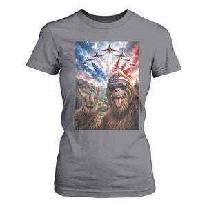 Patriotic Bigfoot 4th Of July Selfie T Shirt For Women Funny USA Freedom Jet Fighter Graphic