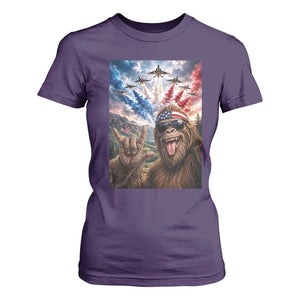 Patriotic Bigfoot 4th Of July Selfie T Shirt For Women Funny USA Freedom Jet Fighter Graphic