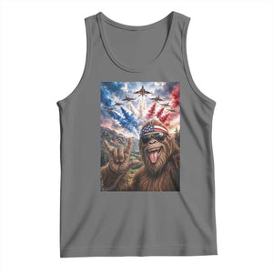 Patriotic Bigfoot 4th Of July Selfie Tank Top Funny USA Freedom Jet Fighter Graphic