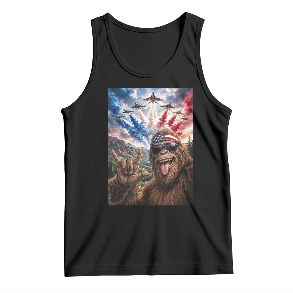 Patriotic Bigfoot 4th Of July Selfie Tank Top Funny USA Freedom Jet Fighter Graphic