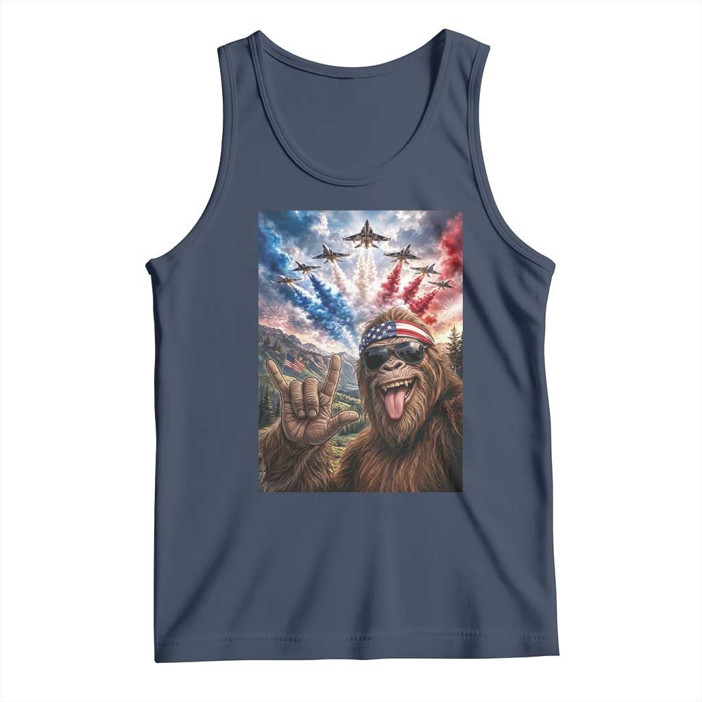 Patriotic Bigfoot 4th Of July Selfie Tank Top Funny USA Freedom Jet Fighter Graphic