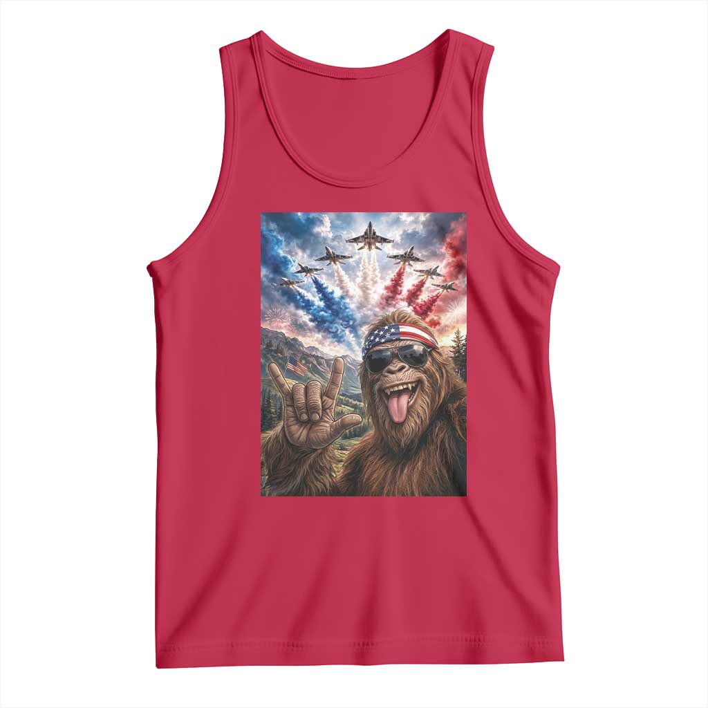 Patriotic Bigfoot 4th Of July Selfie Tank Top Funny USA Freedom Jet Fighter Graphic
