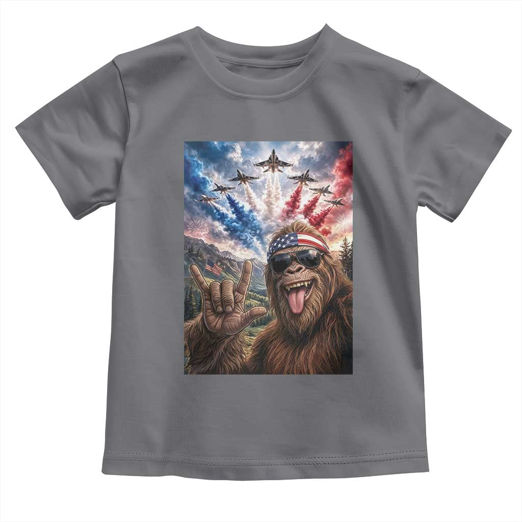 Patriotic Bigfoot 4th Of July Selfie Toddler T Shirt Funny USA Freedom Jet Fighter Graphic