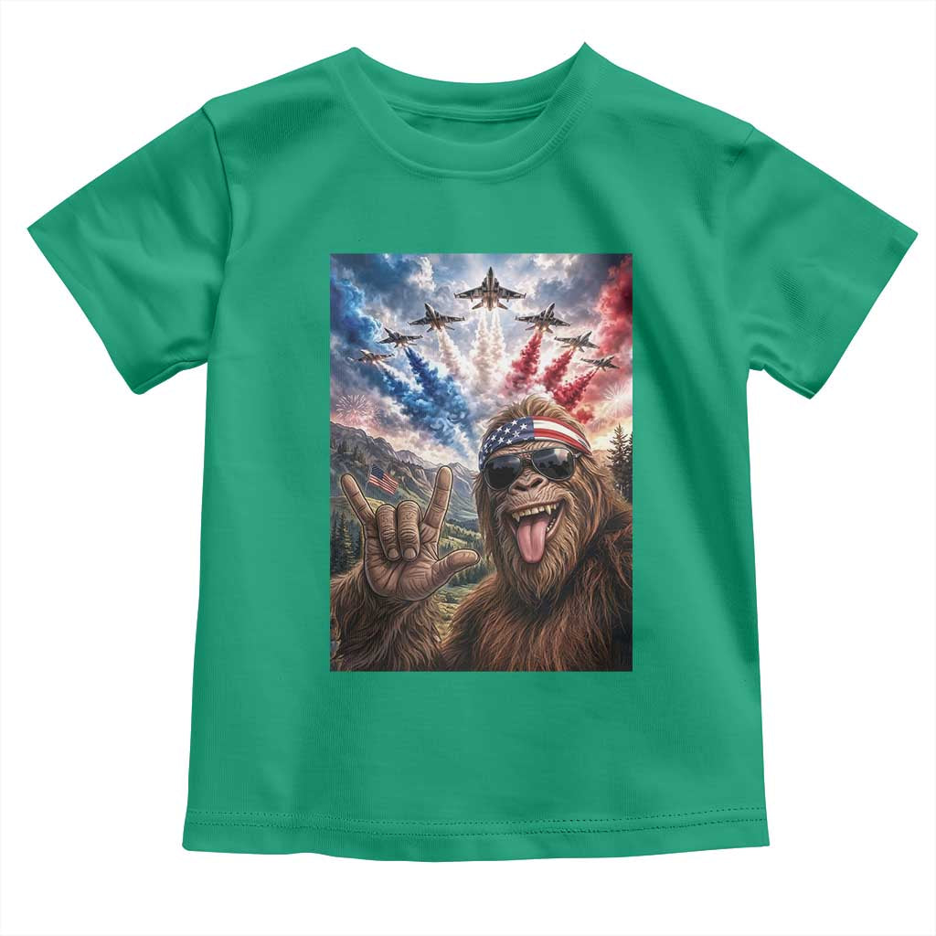 Patriotic Bigfoot 4th Of July Selfie Toddler T Shirt Funny USA Freedom Jet Fighter Graphic