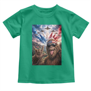 Patriotic Bigfoot 4th Of July Selfie Toddler T Shirt Funny USA Freedom Jet Fighter Graphic