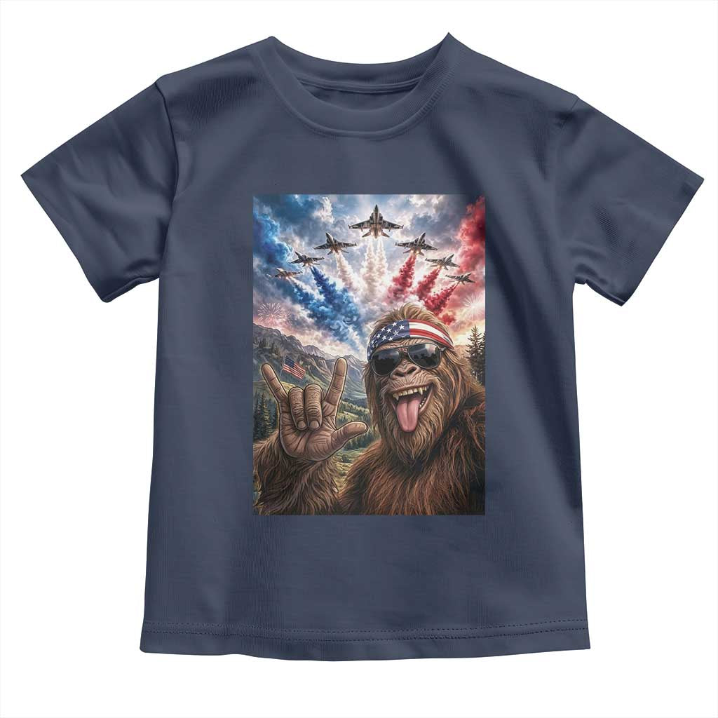 Patriotic Bigfoot 4th Of July Selfie Toddler T Shirt Funny USA Freedom Jet Fighter Graphic
