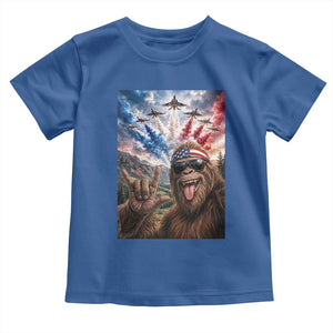 Patriotic Bigfoot 4th Of July Selfie Toddler T Shirt Funny USA Freedom Jet Fighter Graphic