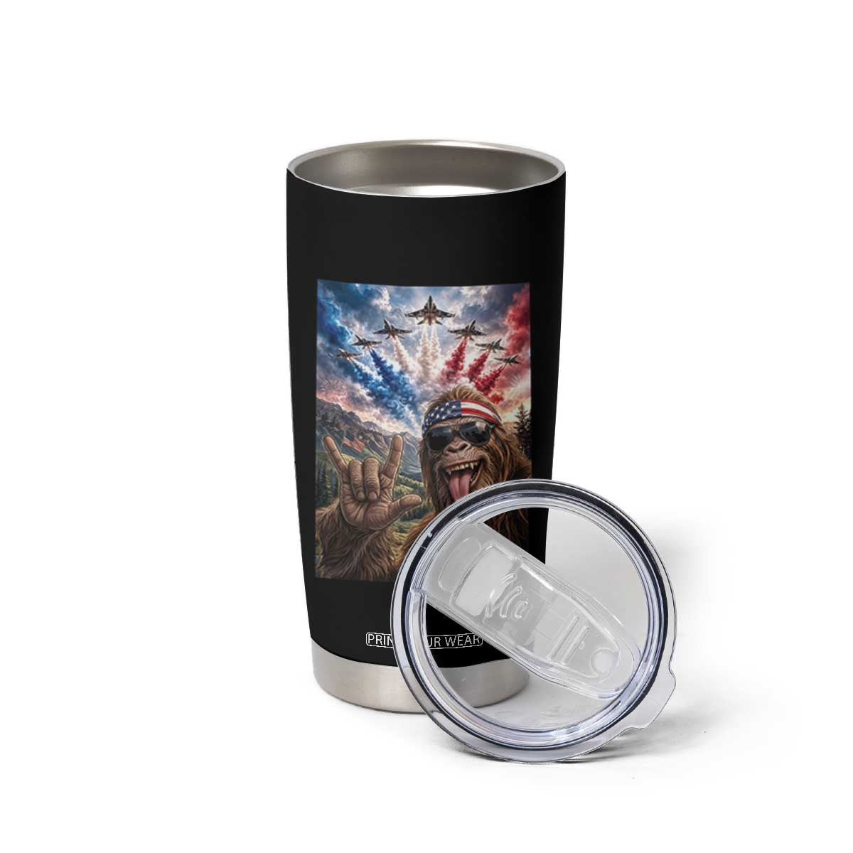 Patriotic Bigfoot 4th Of July Selfie Tumbler Cup Funny USA Freedom Jet Fighter Graphic TS12 Print Your Wear