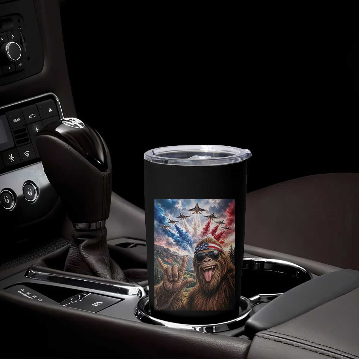 Patriotic Bigfoot 4th Of July Selfie Tumbler Cup Funny USA Freedom Jet Fighter Graphic TS12 Print Your Wear
