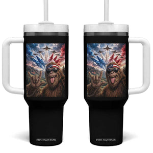 Patriotic Bigfoot 4th Of July Selfie Tumbler With Handle Funny USA Freedom Jet Fighter Graphic TS12 One Size: 40 oz Black Print Your Wear