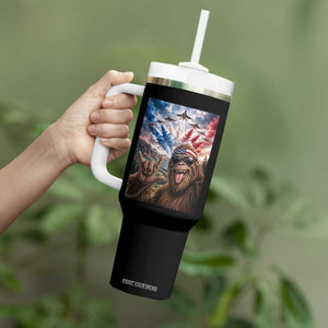 Patriotic Bigfoot 4th Of July Selfie Tumbler With Handle Funny USA Freedom Jet Fighter Graphic TS12 Print Your Wear