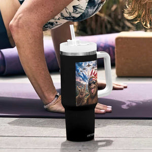 Patriotic Bigfoot 4th Of July Selfie Tumbler With Handle Funny USA Freedom Jet Fighter Graphic TS12 Print Your Wear