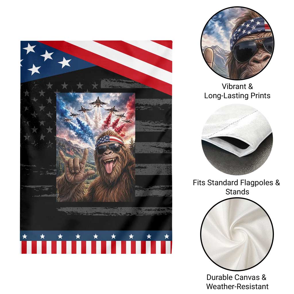 Patriotic Bigfoot 4th Of July Selfie Patriotic Garden Flag Funny USA Freedom Jet Fighter Graphic