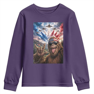 Patriotic Bigfoot 4th Of July Selfie Youth Sweatshirt Funny USA Freedom Jet Fighter Graphic TS12 Purple Print Your Wear