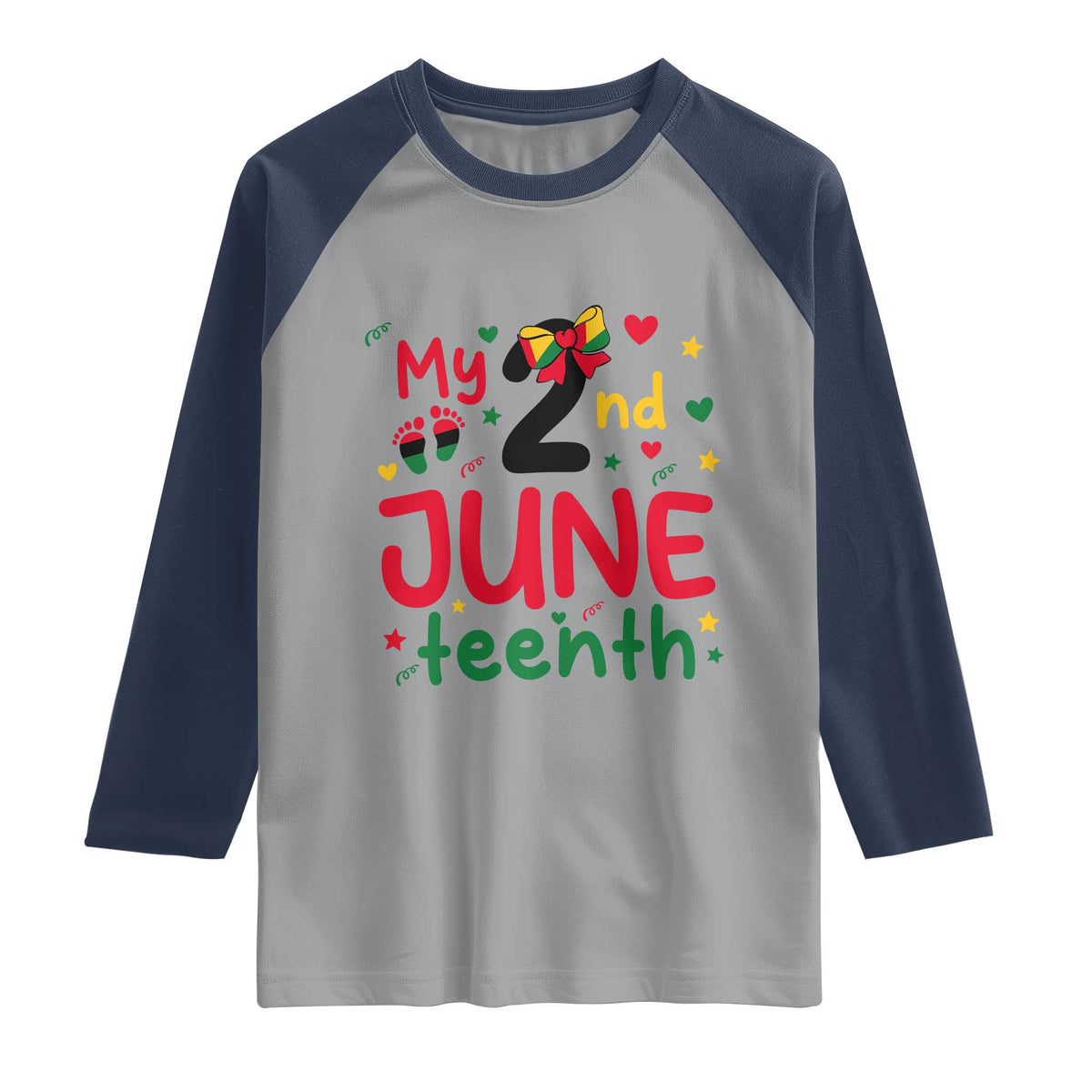My Second Juneteenth Raglan Shirt African American Baby Freedom Day TS12 Sport Gray Navy Print Your Wear