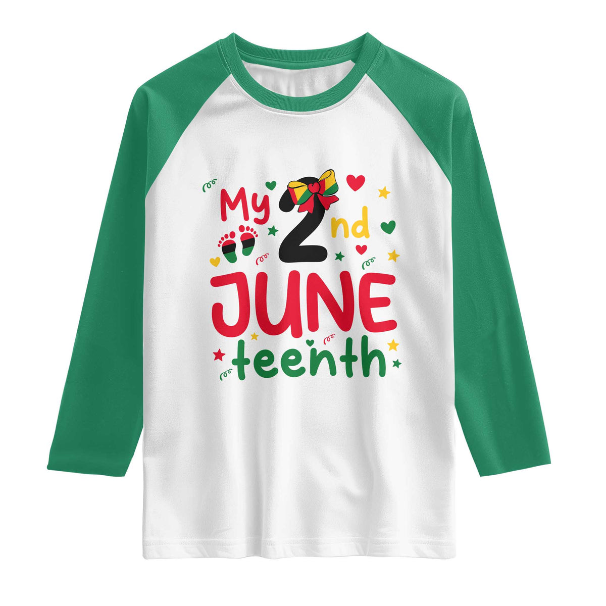 My Second Juneteenth Raglan Shirt African American Baby Freedom Day TS12 White Kelly Green Print Your Wear