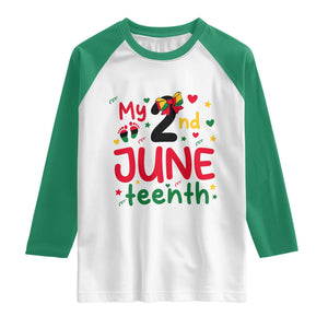 My Second Juneteenth Raglan Shirt African American Baby Freedom Day TS12 White Kelly Green Print Your Wear
