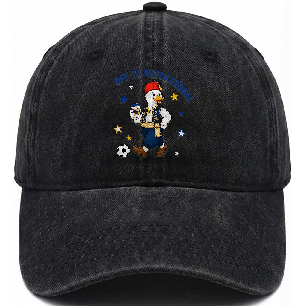 Funny Bosnia Goose Soccer Fan Gift Washed Cotton Baseball Cap Off To Watch Fudbal