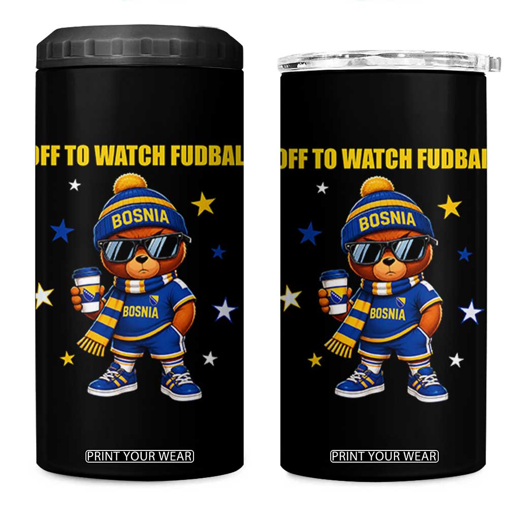 Funny Bosnia Teddy Bear Game Day Gift 4 in 1 Can Cooler Tumbler Off To Watch Fudbal