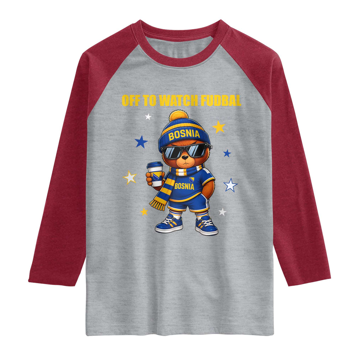 Funny Bosnia Teddy Bear Game Day Gift Raglan Shirt Off To Watch Fudbal