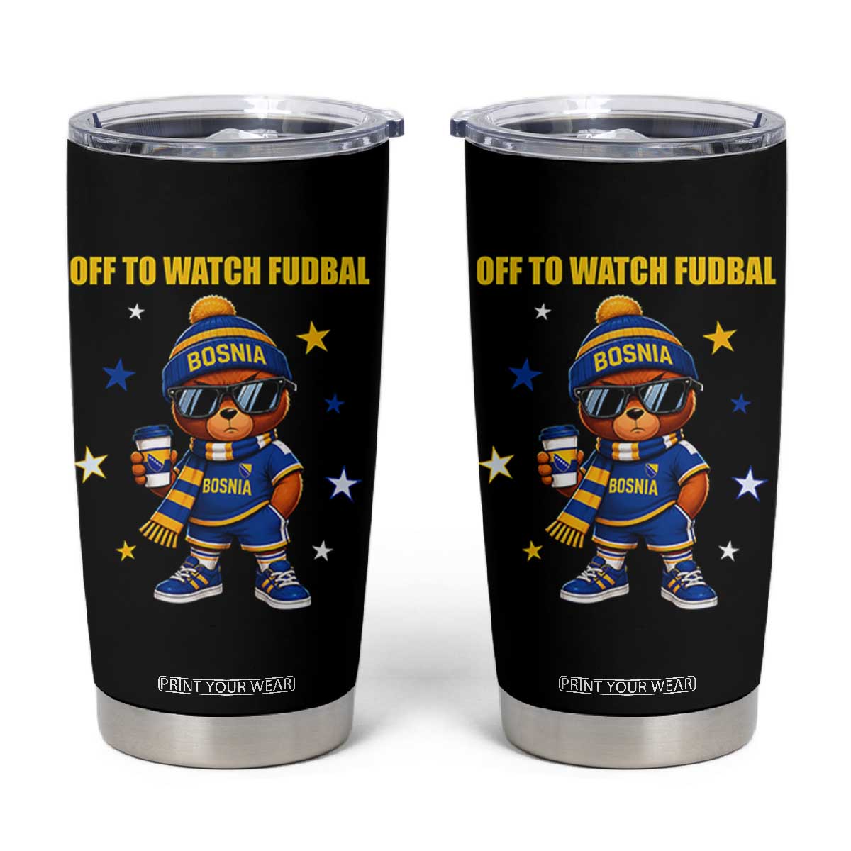 Funny Bosnia Teddy Bear Game Day Gift Tumbler Cup Off To Watch Fudbal