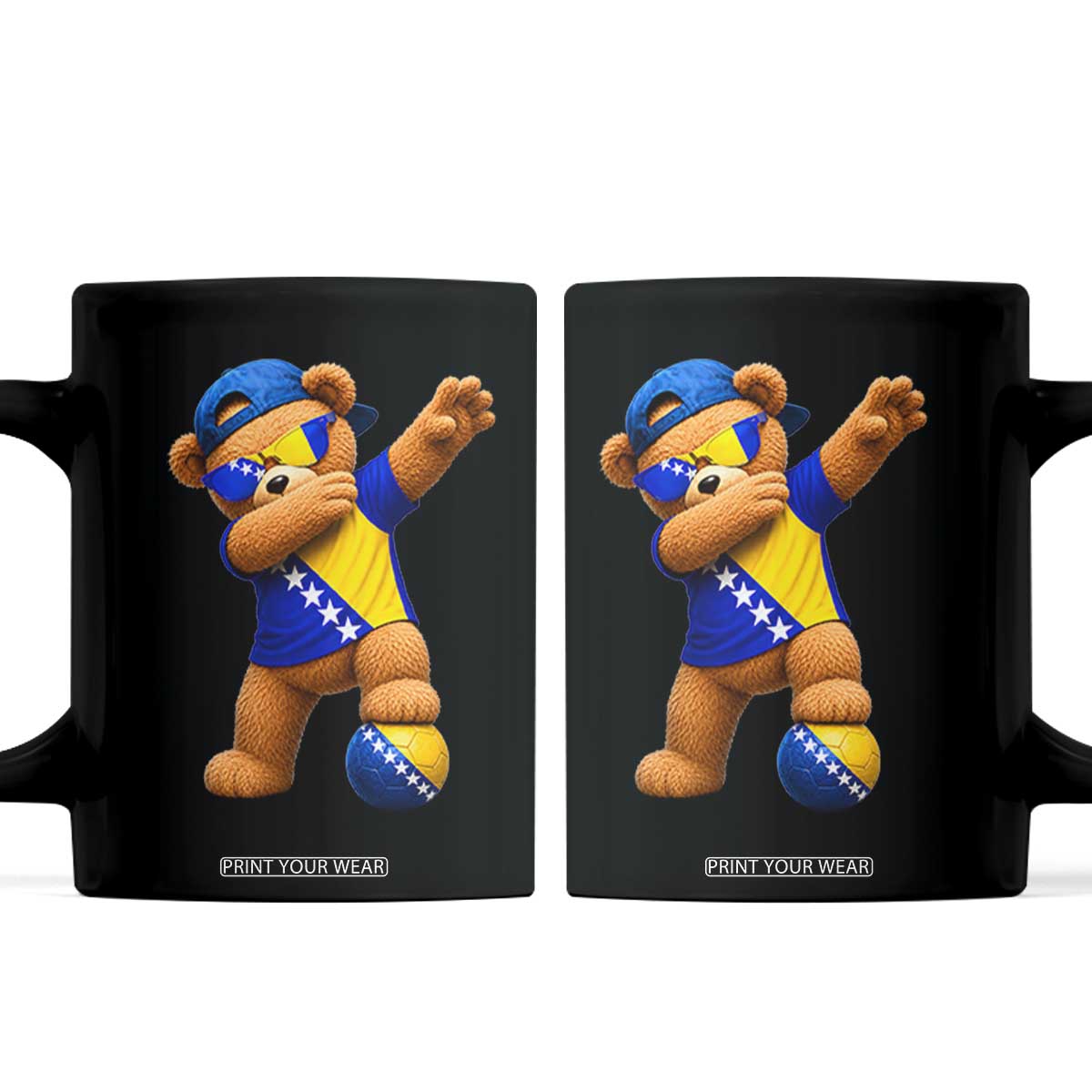 Funny Bosnia Teddy Bear Dabbing Fudbal Fan Gift Coffee Mug TS12 Black Print Your Wear